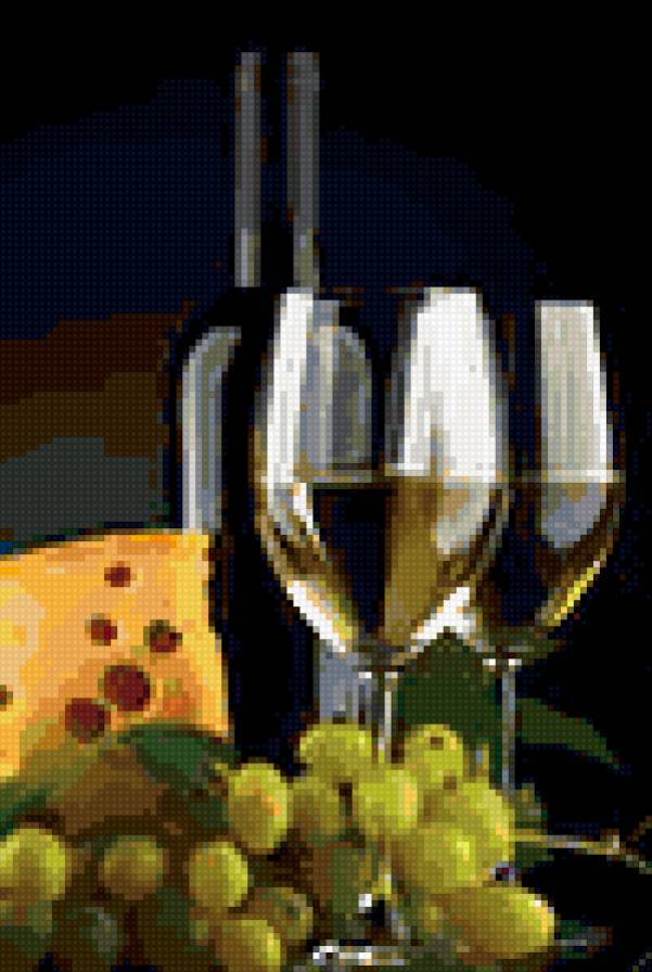 Натюрморт - сыр, вино, бокалы - предпросмотр