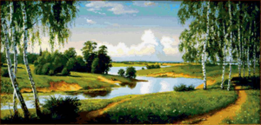 Пейзаж - пейзаж, природа, река, березы - предпросмотр