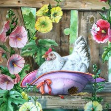 Схема вышивки «Курочка и мальвы»