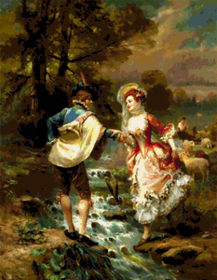 Дама и кавалер - кавалер, пастораль, дама, пара, люди, пейзаж - предпросмотр