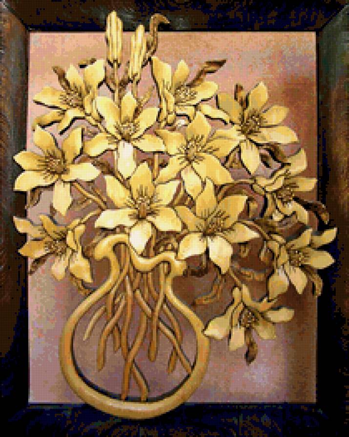 Золотой букет - цветы в вазе, панно - предпросмотр