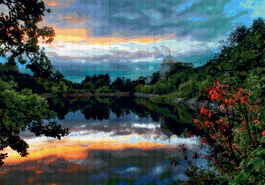 вечернее небо - лето, природа, пейзаж, река, небо, закат, сумерки - предпросмотр