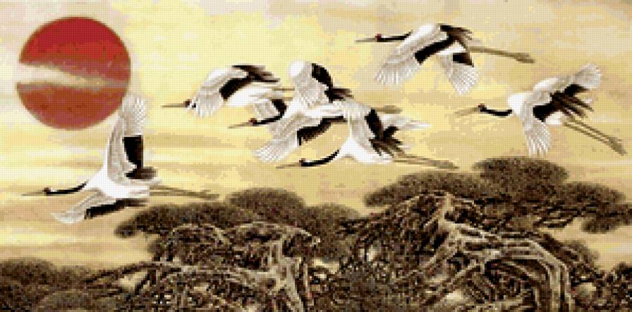 Журавли 1. Общий вид - анималисты, птицы, журавли, гохуа - предпросмотр