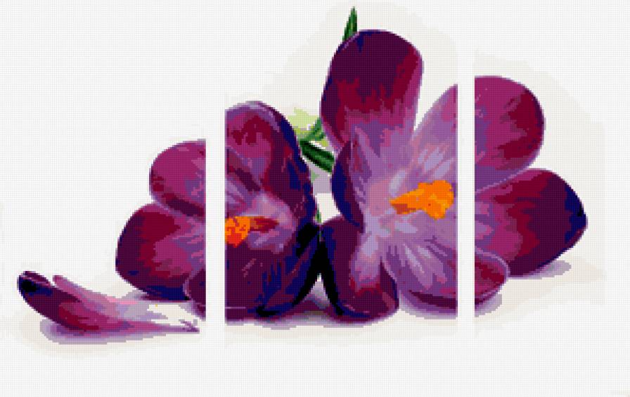 Сиреневые лепестки - цветы, триптих - предпросмотр