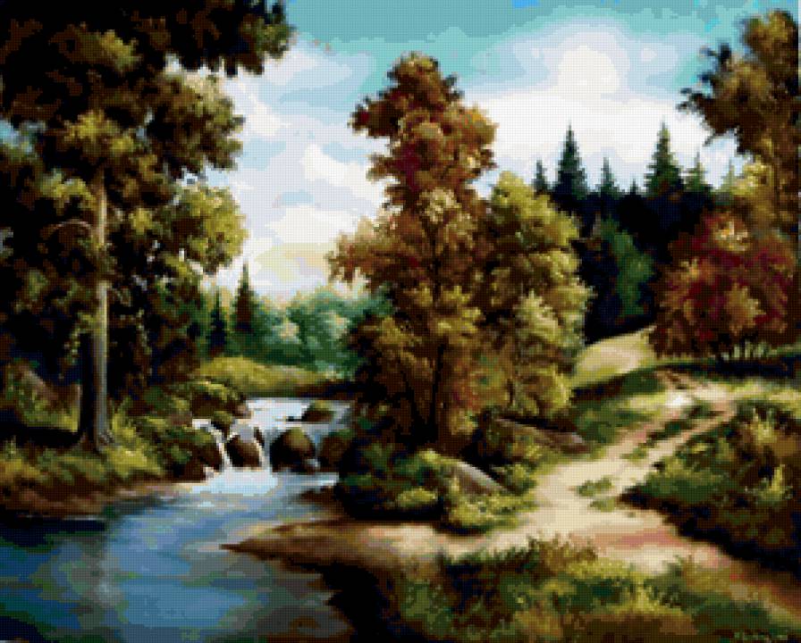 Пейзаж, лес, река - река, лес, пейзаж - предпросмотр