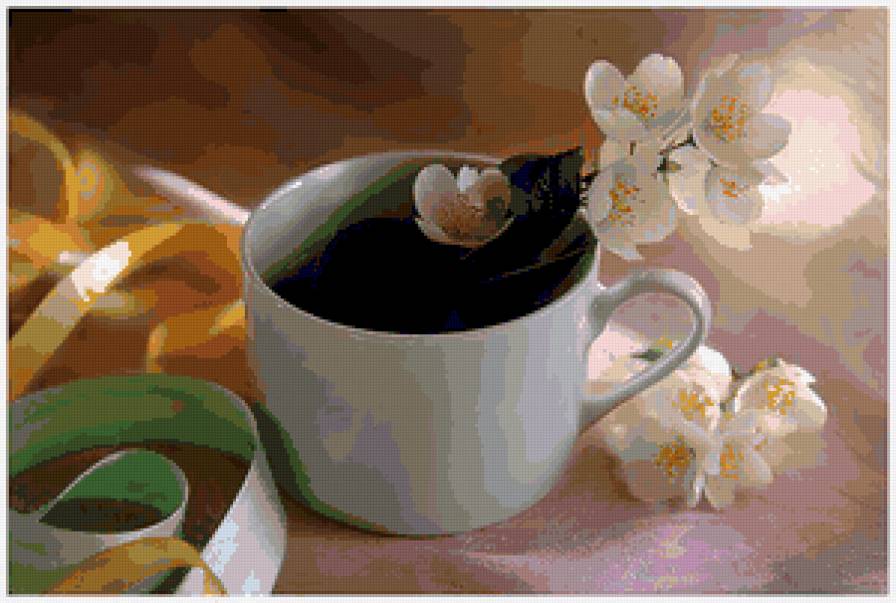 с жасмином - чашка, натюрморт, цветы, жасмин - предпросмотр