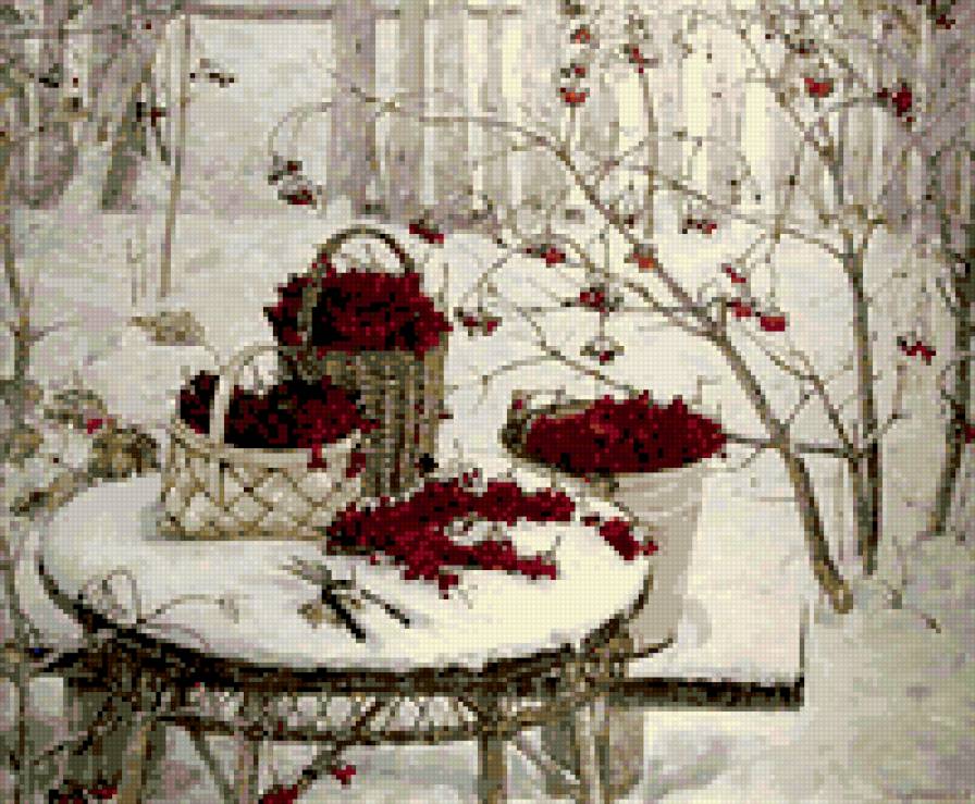 Зимняя рябина - зима, ягоды, сад - предпросмотр