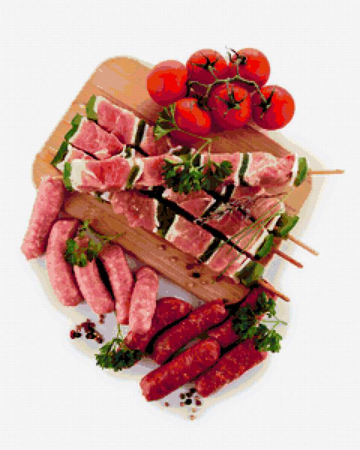 натюрморт на кухню - на кухню, овощи, натюрморт, мясо, колбаса - предпросмотр