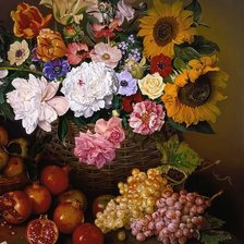 Схема вышивки «натюрморт цветы  виноград гранаты»