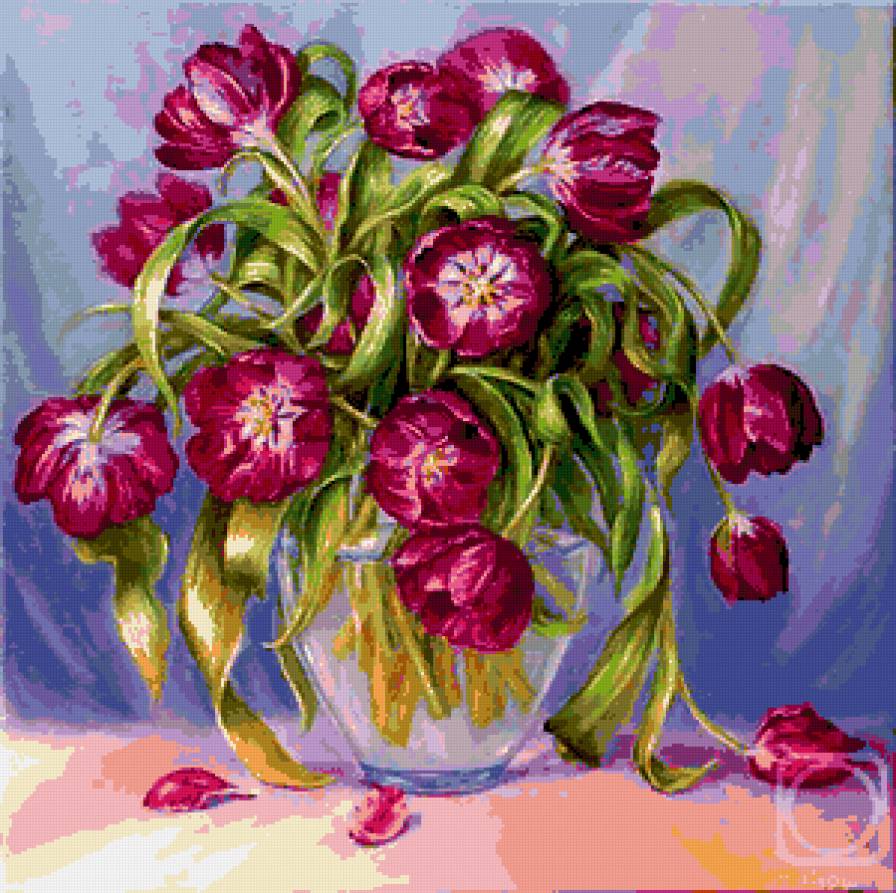 Букет тюльпанов - природа, флора.тюдьпаны.натюрморт, цветы, букет - предпросмотр