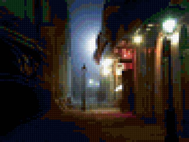 Ночной проулок - дома, улица, ночь, фонари - предпросмотр