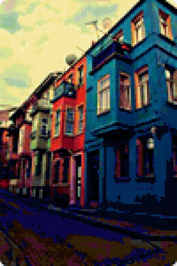 Здания - красный, здания, улица, синий - предпросмотр