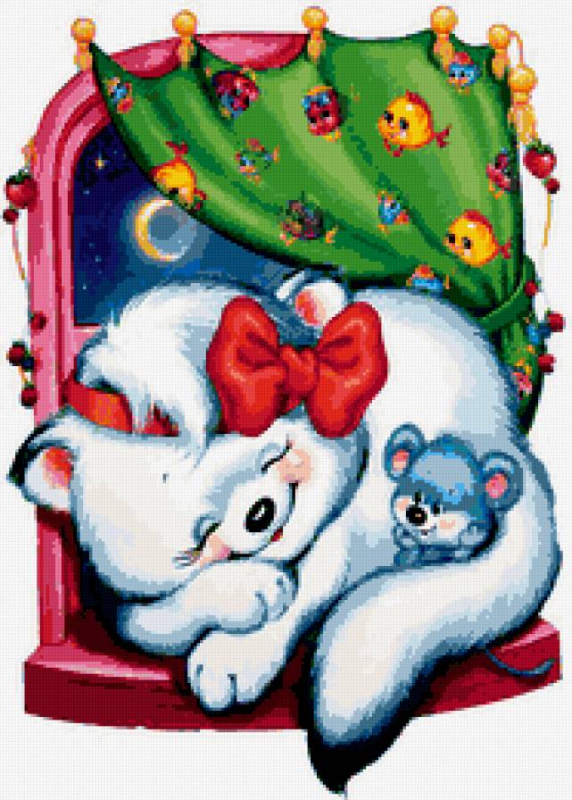 Белая кошечка - детское, сон, кошка, мышь, ночь, окно - предпросмотр