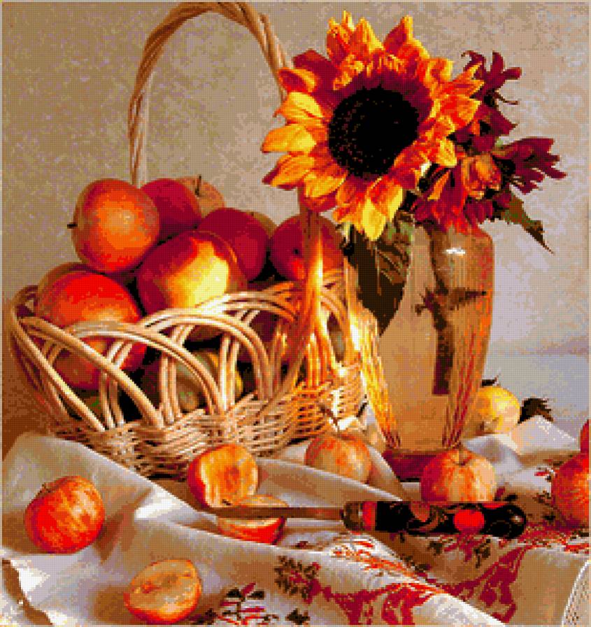 натюрморт - фрукты, натюрморт, цветы - предпросмотр