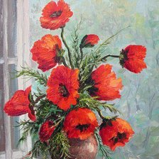 Схема вышивки «Маки на окне»