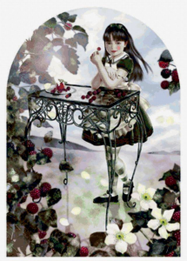 Ягодки - девочка, "пасмурно", ягоды, сад - предпросмотр