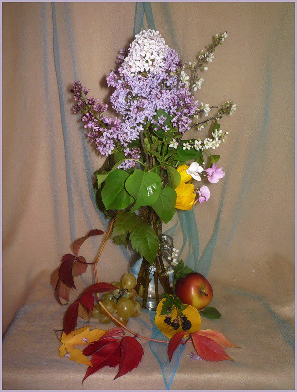 №324089 - фрукты, букет, цветы, натюрморт - оригинал