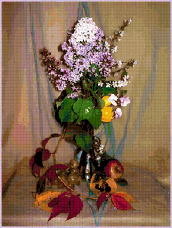 №324089 - цветы, натюрморт, букет, фрукты - предпросмотр