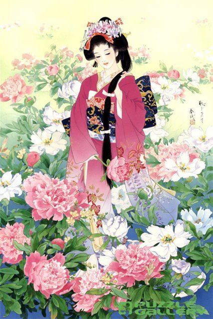 гейша - картина восток гейша цветы - оригинал