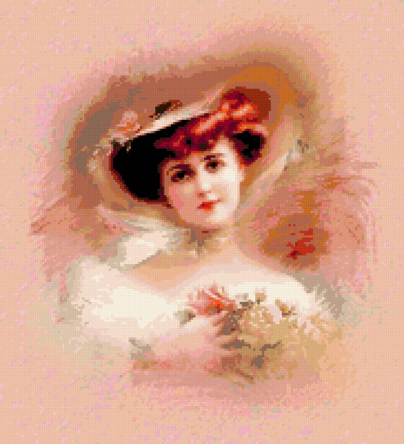 нежность - картина девушка шляпа нежность - предпросмотр