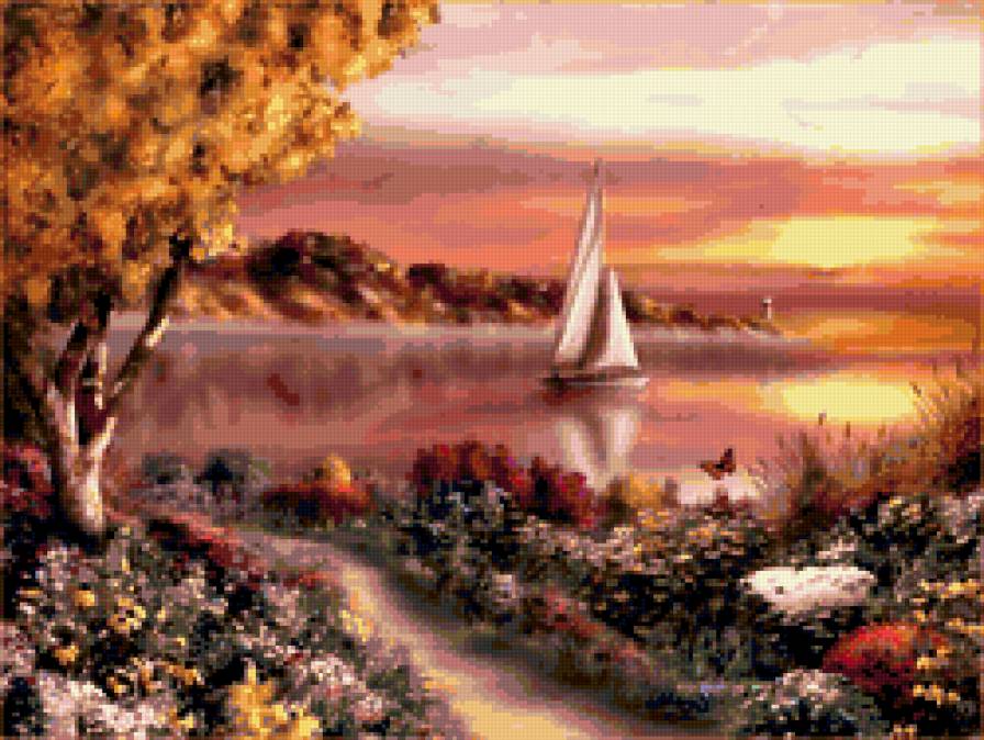 Парусник на закате - предпросмотр