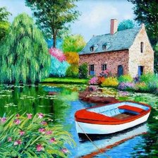 Схема вышивки «Domik, lodka, prud»