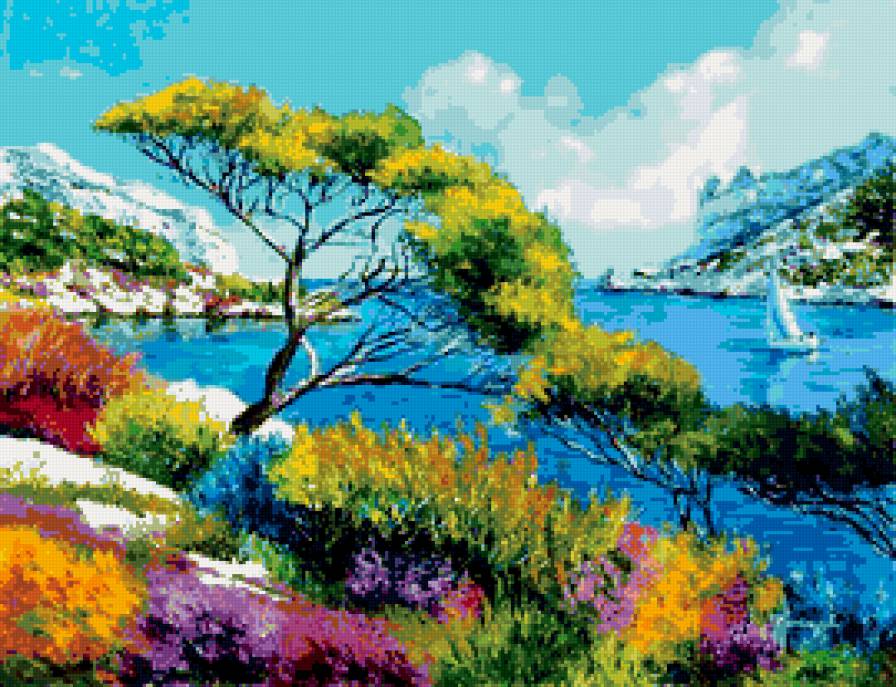 reka,bereg, parusnik. - предпросмотр