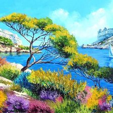 Схема вышивки «reka,bereg, parusnik.»