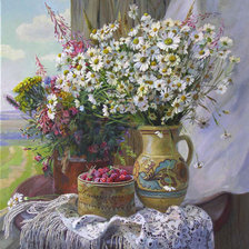 Схема вышивки «Ромашки у окна»