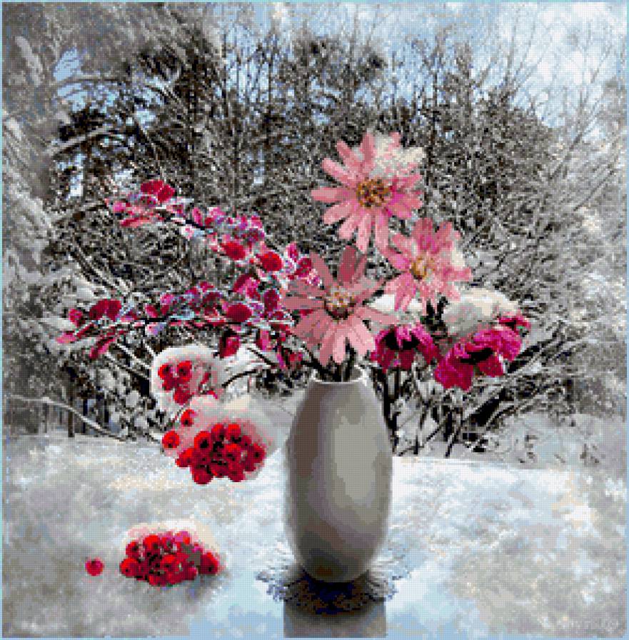 весна среди зимы - пейзаж, букет, зима, цветы, натюрморт - предпросмотр