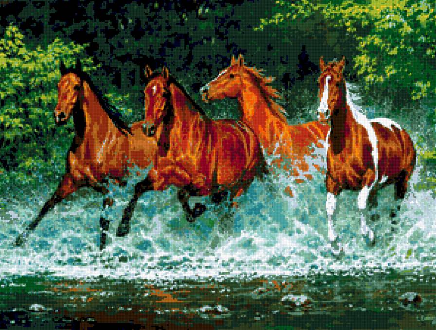 кони в воде - лошади - предпросмотр