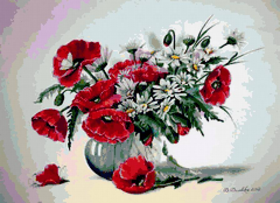 Маки и ромашки - букет, цветы, природа, флора.маки.ромашки.натюрморт - предпросмотр