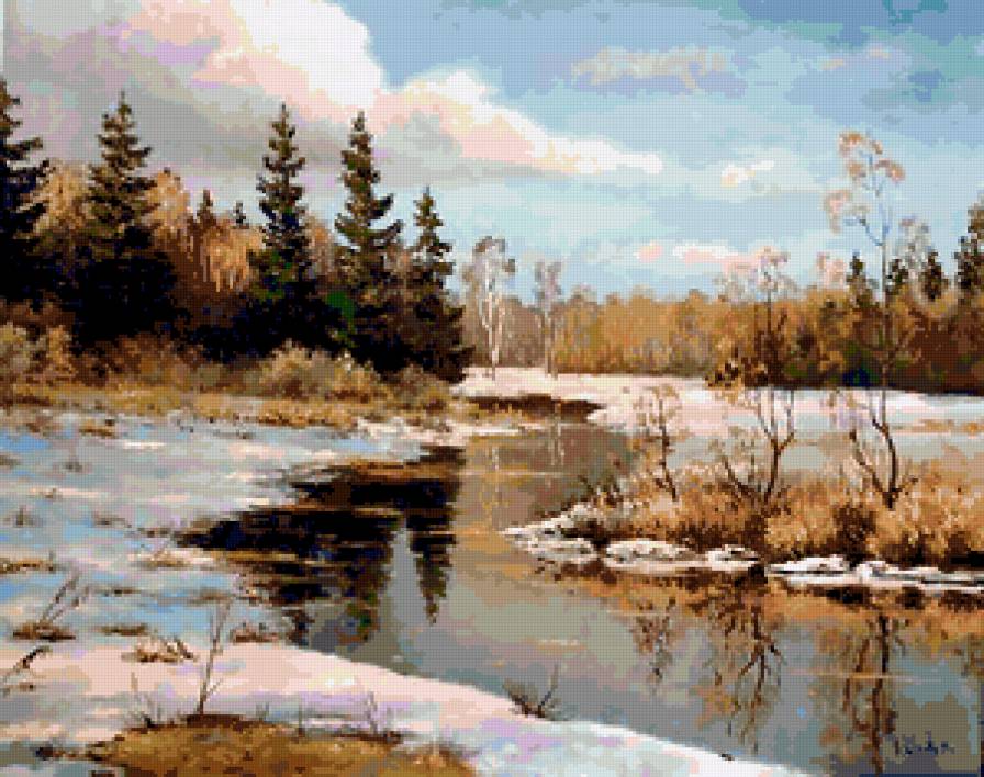 Ранняя весна - пейзажи.весна.живопись.природа.лес.речка - предпросмотр