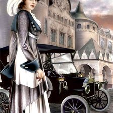 Схема вышивки «Леди и автомобиль»