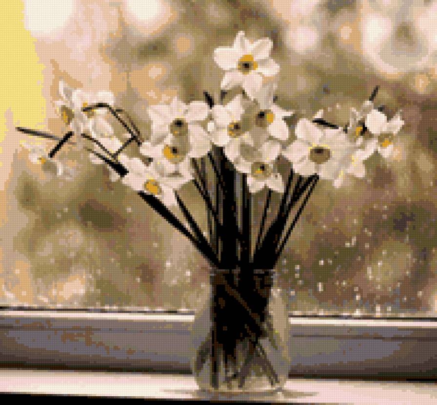 букет нарцысов - картина натюрморт цветы нарцысы ваза - предпросмотр