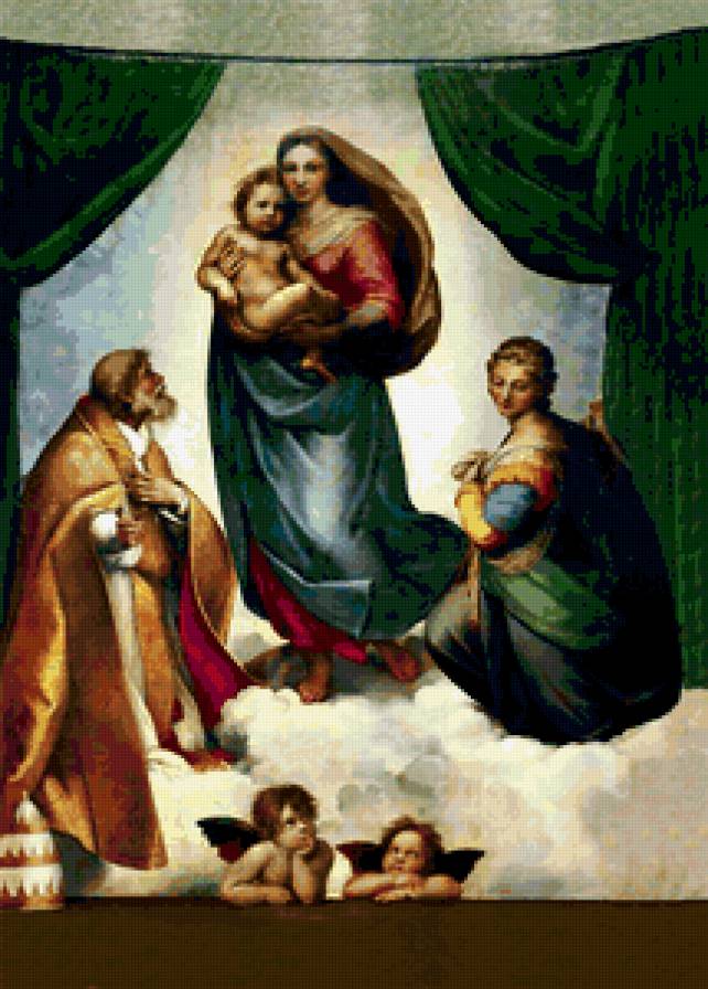 Сикстинская мадона - женщина.мать.дете.ангелы - предпросмотр