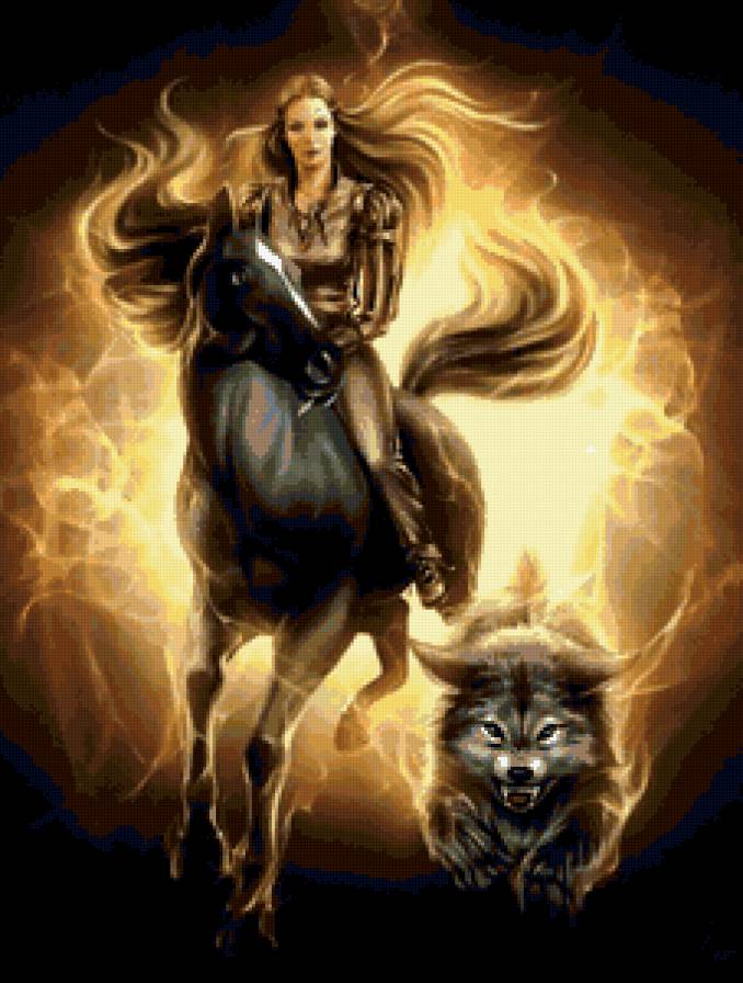 Призрачная охота - девушка, волки, животные, анималисты, охота, лошади, волк - предпросмотр