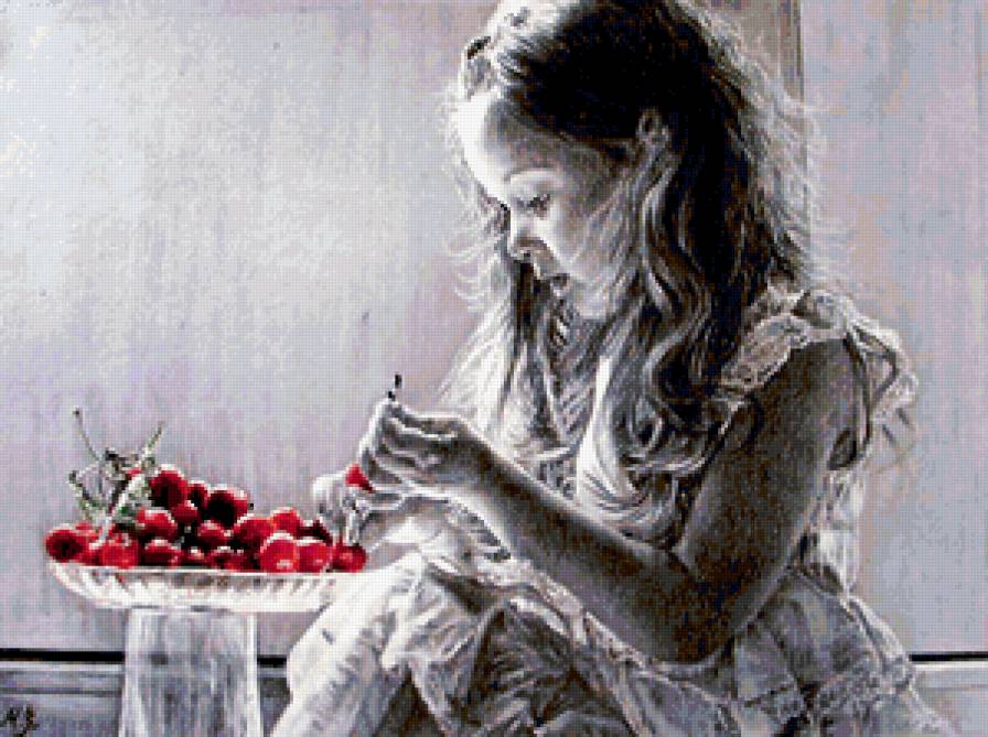 дети - дети, монохром, девочка, вишня - предпросмотр