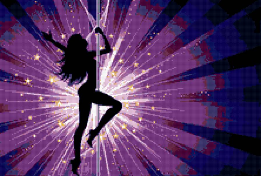 На шесте - силуэт, танец, монохром, девушка - предпросмотр