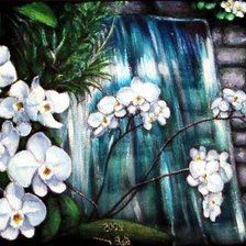 Схема вышивки «орхидеи у водопада»