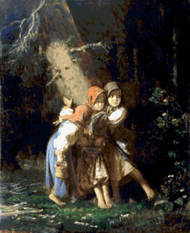 Крестьянские девочки в лесу, Корзухин - девочки, лес, корзухин - предпросмотр