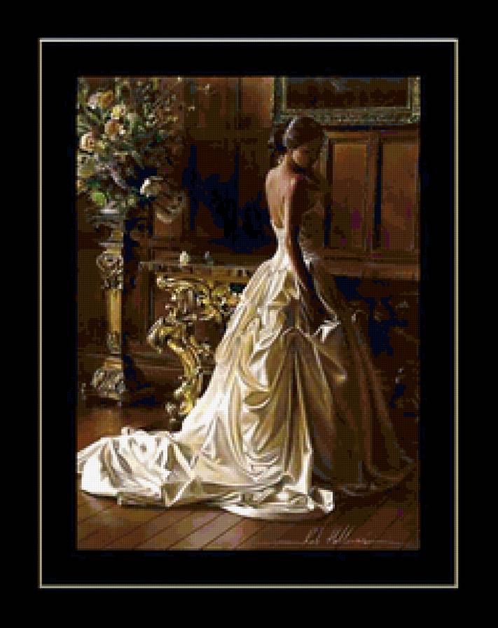 Она - белый, свадьба, комната, платье, женщина, невеста - предпросмотр