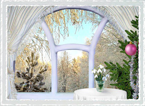 №328421 - цветы, букет, весна, пейзаж, натюрморт, окно - оригинал