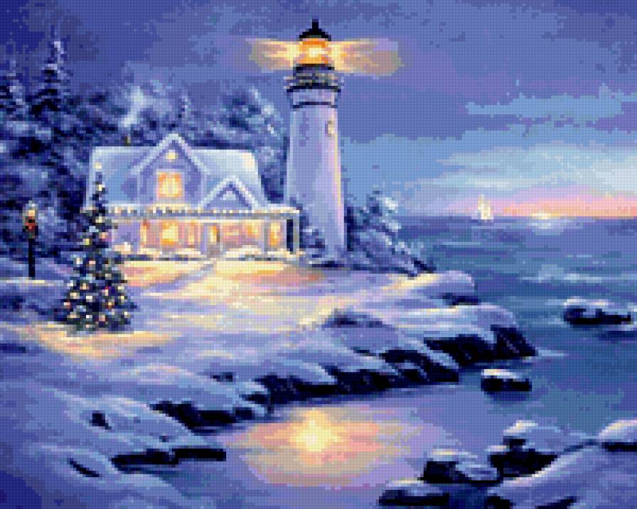 маяк - зимний пейзаж, маяк - предпросмотр