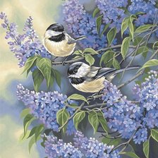 Схема вышивки «птицы на сирени»