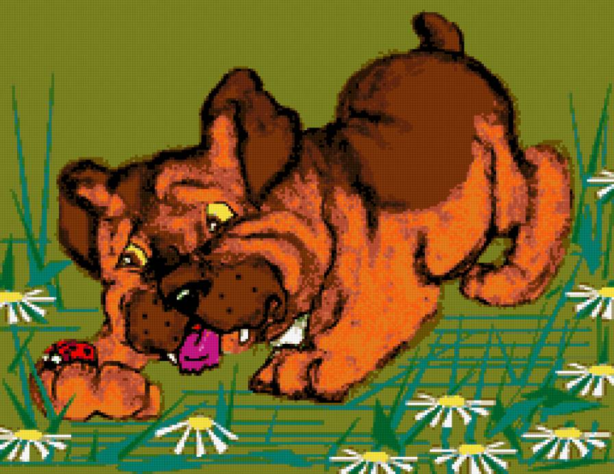 щенок и божья коровка - детям, щенок, в детскую, картинки, для детей, животные, собака - предпросмотр