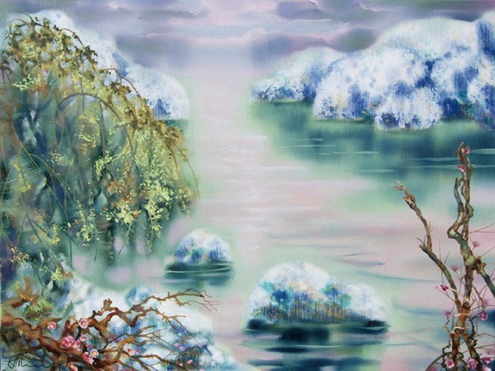 тихая вода - вода, река, живопись, пейзаж - оригинал