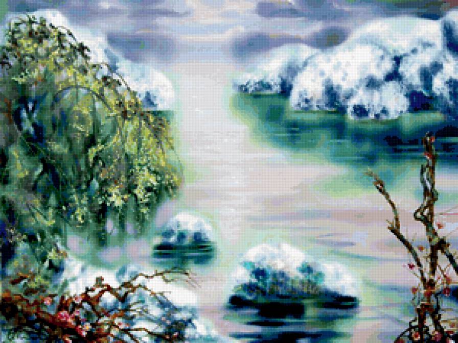 тихая вода - пейзаж, река, вода, живопись - предпросмотр