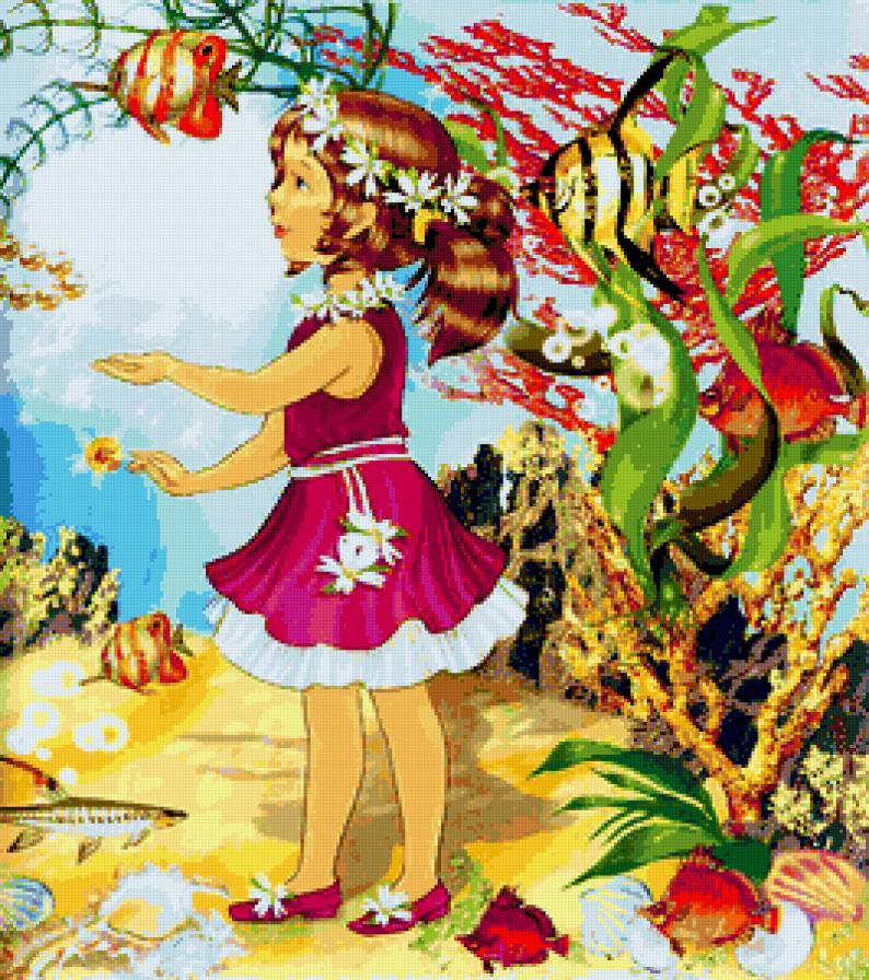 №329392 - девочка, илпюстрации, дети, рыбы, детям, цветы, феечка, сказки - предпросмотр