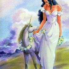 Схема вышивки «девушка с единорогом»